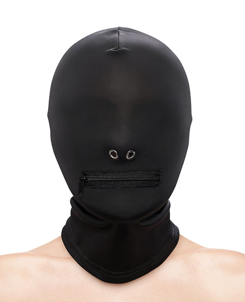 Taboo Zippered Mouth Hood: Edgy Black Statement Piece - featured product image.