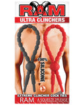 Juego de anillos RAM Ultra Clinchers: Dúo de anillos para el pene rojo/negro