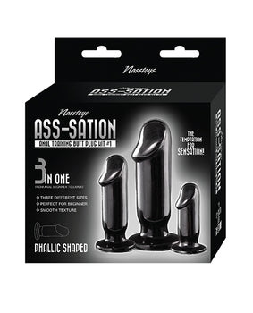 Kit de tapón anal de entrenamiento anal Ass-sation n.º 1, negro: tamaños graduados, diseño suave, uso prolongado - Featured Product Image