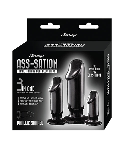 Kit de tapón anal de entrenamiento anal Ass-sation n.º 1, negro: tamaños graduados, diseño suave, uso prolongado - featured product image.