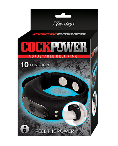 Anillo de cinturón ajustable Nasstoys Cock Power - Negro: 10 funciones de vibración, recargable por USB, ajuste cómodo - featured product image.