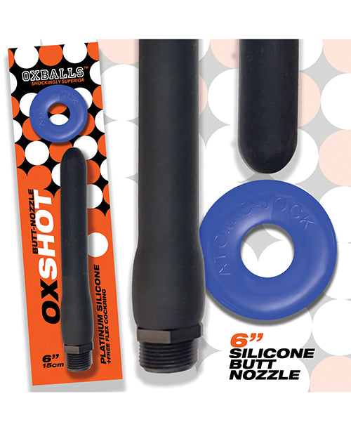 Oxballs Oxshot Silicone Butt Nozzle with Flex Cockring - Black/Blue - featured product image.