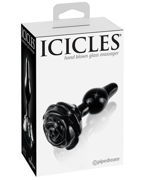 Icicles No. 77 Black Glass Rose Butt Plug - featured product image.