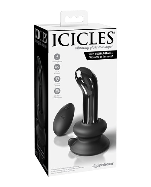 Icicles No. 84 Glass Vibrating Butt Plug with Remote Control - Black - featured product image.