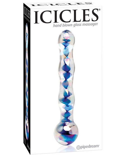 Masajeador de vidrio Icicles No. 8 - Transparente con remolinos azules Product Image.