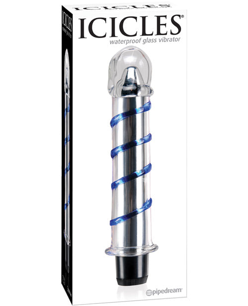 Icicles No. 20 Vibrador de Vidrio - Transparente con Remolinos Azules Product Image.