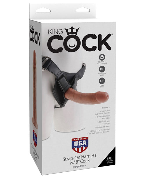 King Cock 8" Realistic Strap-On Harness - featured product image.