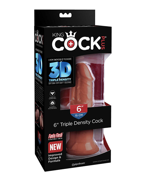 Consolador realista de triple densidad King Cock Plus de 6" - Marrón - featured product image.