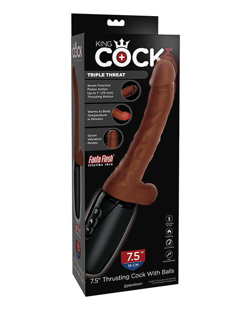 King Cock Plus 7.5" Triple Threat Dong - Dispositivo de placer que empuja, calienta y vibra - featured product image.