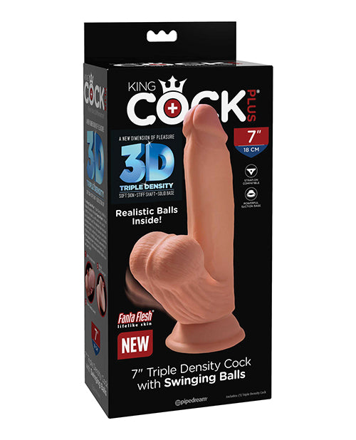 King Cock Plus 7 英吋三重密度假陽具帶擺動球 - 棕褐色 - featured product image.