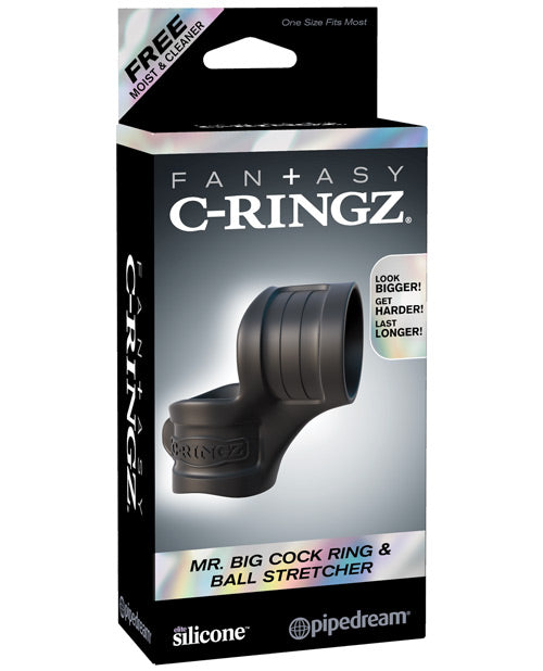 Fantasy C-Ringz Mr. Big Cock Ring &amp; Ball Stretcher - Negro: Actualización definitiva para el dormitorio Product Image.