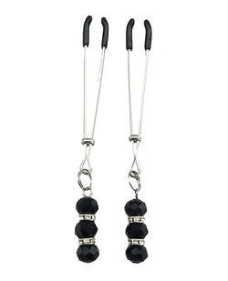 Bijoux de Nip Black & Crystal Bead Tweezer Nipple Clamps