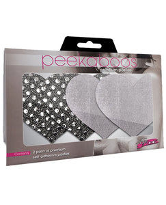 Peekaboos Premium Pasties - Dark Angel Hearts Silver (Pack of 2)