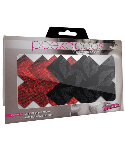 Stolen Kisses Xs Peekaboos Premium Pasties rojos y negros, paquete de 2 - featured product image.