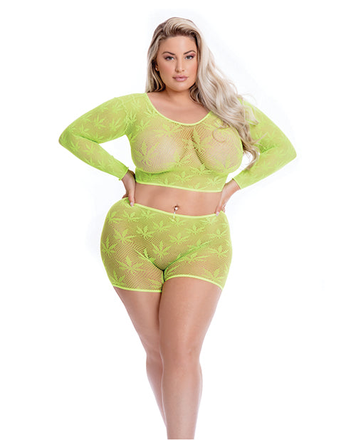 Pink Lipstick Leaf It To Me Long Sleeve Crop Top & Short Set - featured product image.