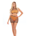 Pink Lipstick Crave You Neon Orange Large Fishnet Lingerie Set