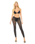 Pink Lipstick Checkered Up Bra & Leggings Set - Black