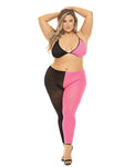 Pink Lipstick Block You Out Bra & Legging Set – Stylish Black & Green Activewear Combo