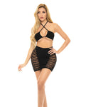 Pink Lipstick Hold On Tight Halter Bra & Skirt Set in Black