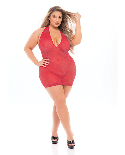 Pink Lipstick Love Bite Plunge Halter Dress - featured product image.