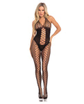 Pink Lipstick Sister of Mercy Black Bodystocking - Seductive Allure