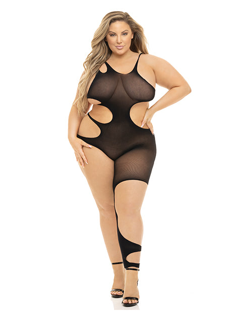 Pink Lipstick Cut-Out Bodystocking in Black - featured product image.