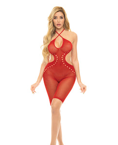 Pink Lipstick Fill Me In Bodystocking - Black O/S