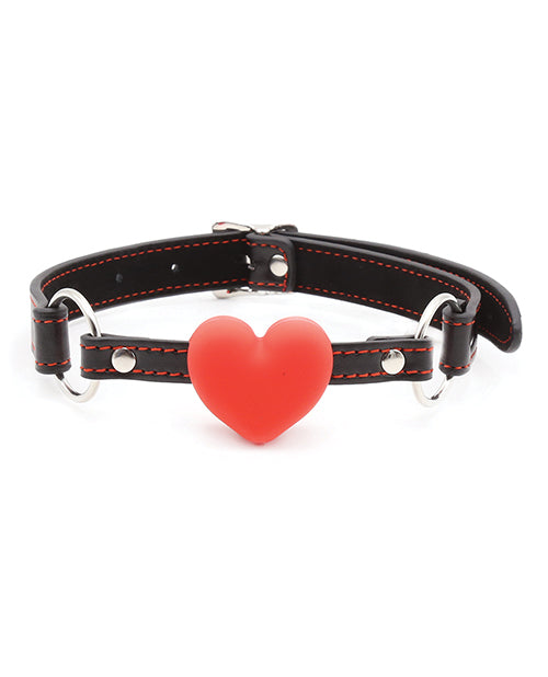 Plesur Heart Ball Gag - Black with Red Hearts Product Image.