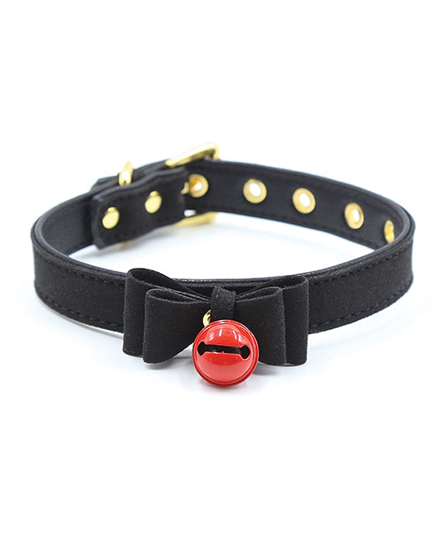 Collar de pajarita con campana de gato de cuero PU negro Plesur - featured product image.