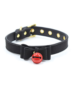 Plesur Black PU Leather Cat Bell Bow Tie Collar