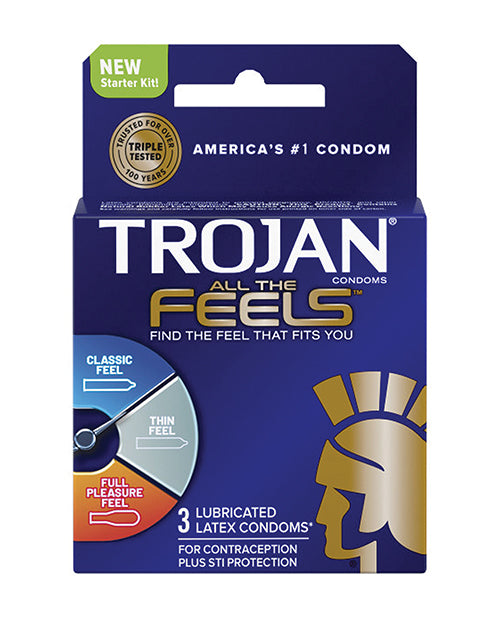 Paquete variado de condones Trojan All the Feels: ¡descubra su ajuste perfecto! Product Image.
