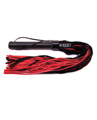 Rouge Suede Flogger with Leather Handle in Black/Red - A Sensational Embrace of Pleasure centered on a white background - featured product image.