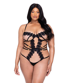 Ebony Rose Lace Trim Teddy: Elegant, Supportive, Edgy - Featured Product Image