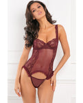 Enchanting Romance: Grand Finale Burgundy Ruffle Teddy Set by Rene Rofe