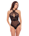 Rene Rofe Midnight Halter Teddy - Elegante lencería de encaje negro