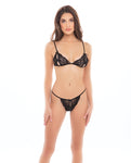 Conjunto de tanga y sujetador peek-a-boo negro de Rene Rofe