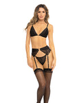 Rene Rofe Lace Bra, Garter Belt & G-string Set - Allure and Elegance