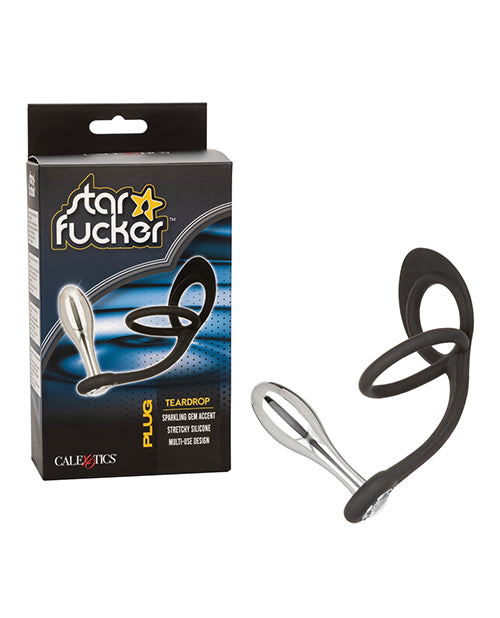 Plug con gema en forma de lágrima Star Fucker con potenciador de silicona en negro - featured product image.