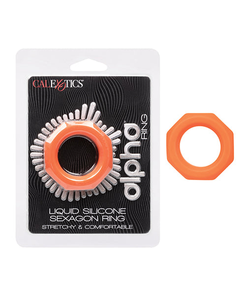 Alpha Liquid Silicone Sexagon Ring - Orange: Ignite Your Intimate Adventures - featured product image.