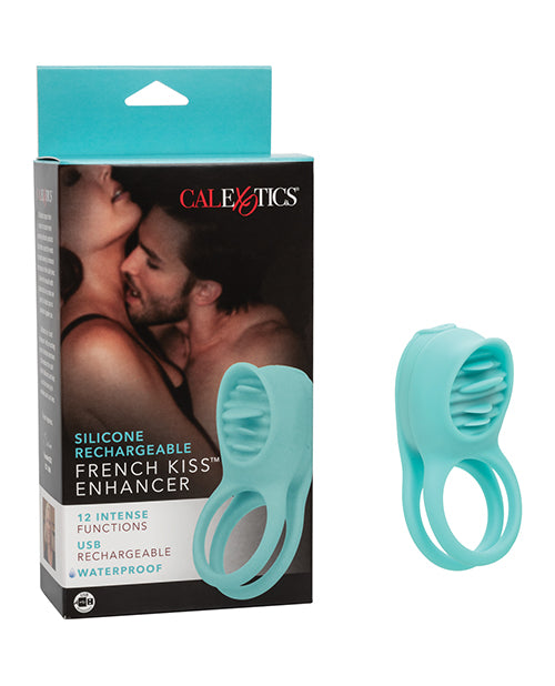 Potenciador de beso francés recargable de silicona para parejas en verde azulado - featured product image.