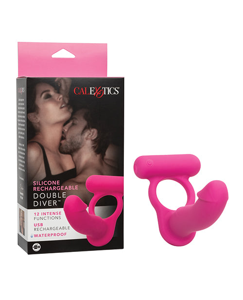 Silicone Rechargeable Double Diver Cock Ring - Pink - featured product image.