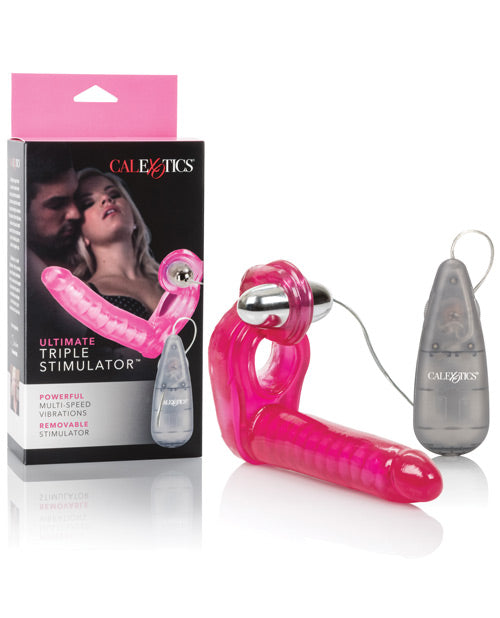 Pink Triple Stimulator Flexible Dong with Cock Ring - featured product image.