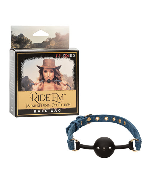 Ride 'Em Premium Denim Collection Ball Gag - featured product image.