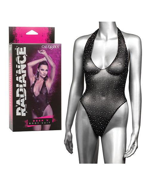 Radiance Deep V Body Suit in Black Product Image.