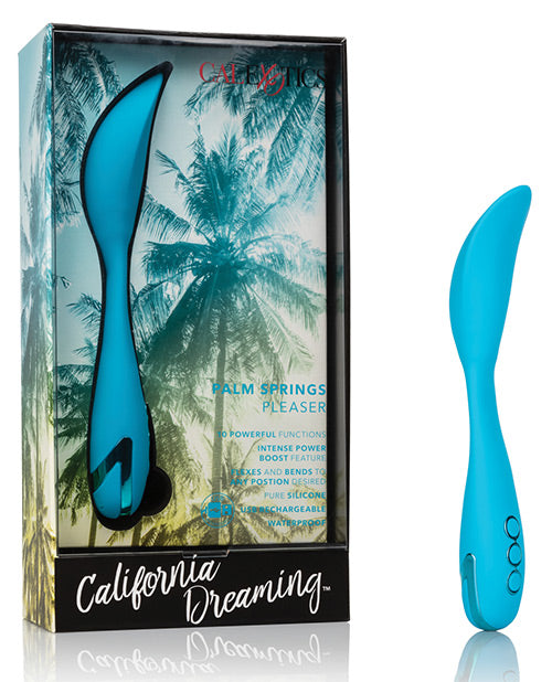 California Dreaming Palm Springs Pleaser - Blue Mini Vibrator with 10 Vibration Functions Product Image.