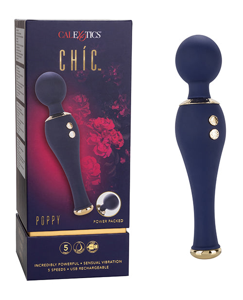 Masajeador de silicona Chic Poppy Blue: placer lujoso en movimiento Product Image.