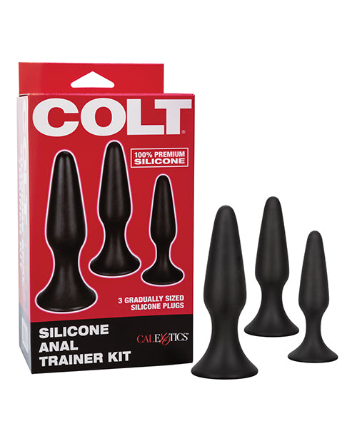 Kit de entrenamiento anal de silicona COLT: tamaños graduados, base de ventosa, silicona segura para el cuerpo Product Image.