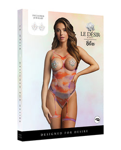 Blissful Tie-Dye Fishnet Teddy with Jewelry Pasties