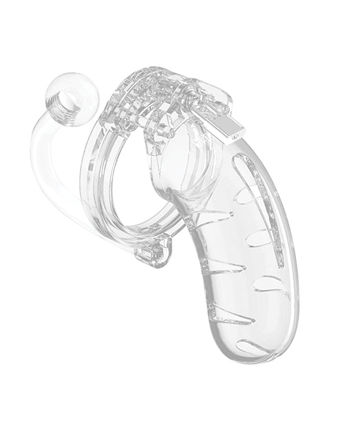 Enchanting Desire: Shots Man Cage 4.5" Cock Cage w/Plug 11 in Clear - featured product image.