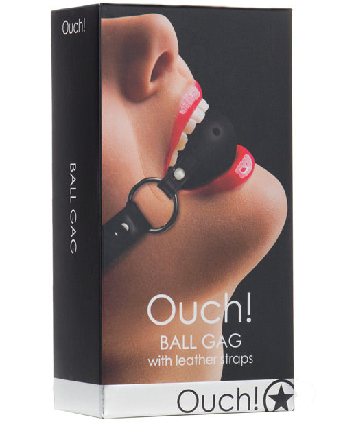 Shots Ouch Ball Gag: Correas de cuero de primera calidad Product Image.